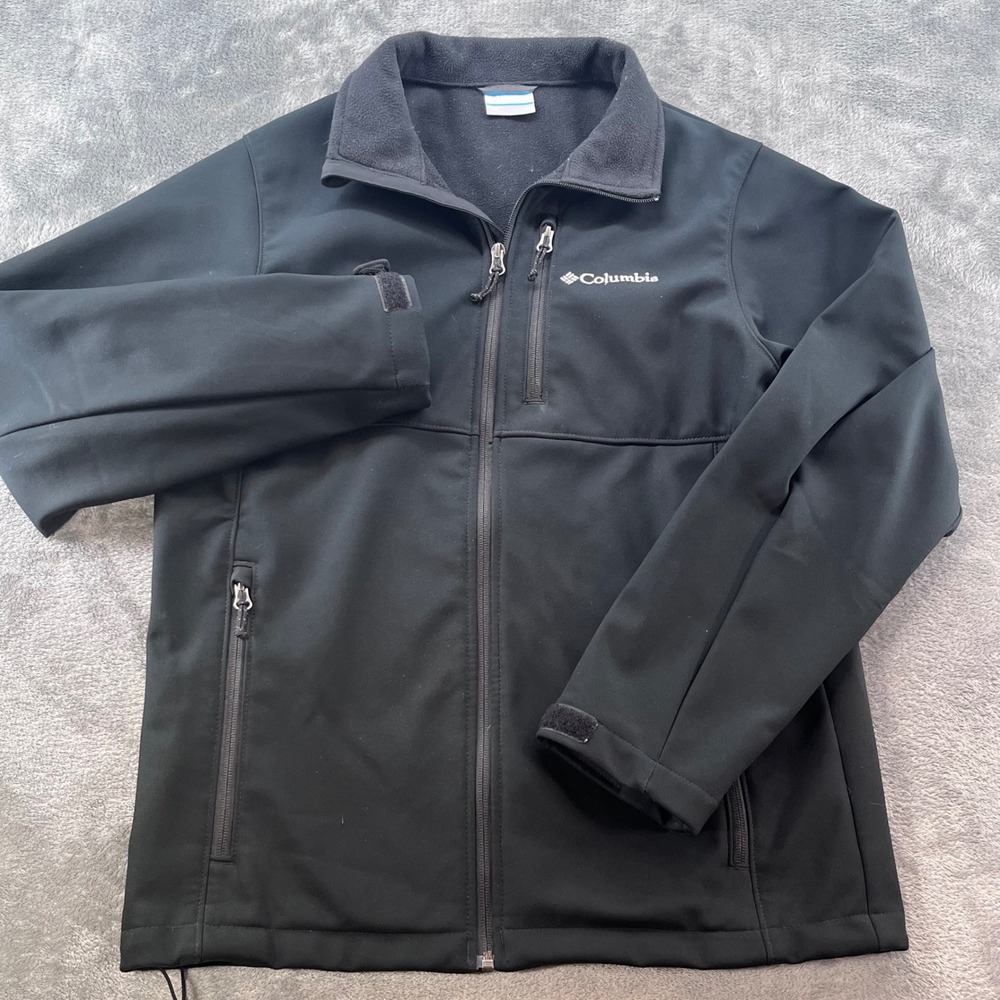 Columbia Ascender Softshell Jacket Mens Small Black Full Zip Fleece Lined WM6044